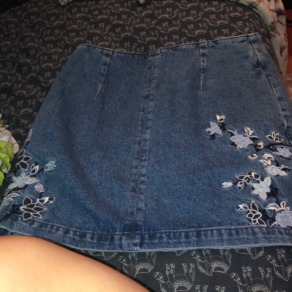 Moto topshop skirt blue jean flower denim